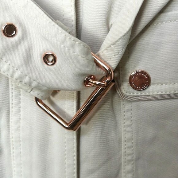 NWT White House Black Market Casual Denim Blush Pastel Color Belted Jacket - Picture 12 of 14